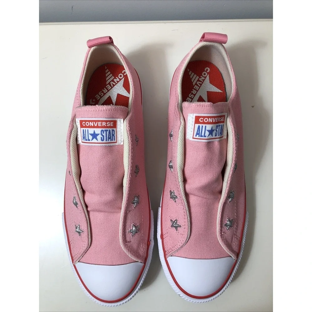 Pink Converse All Star Shoes Juniors Size 5 Coastal Silver Stars Slip On‎